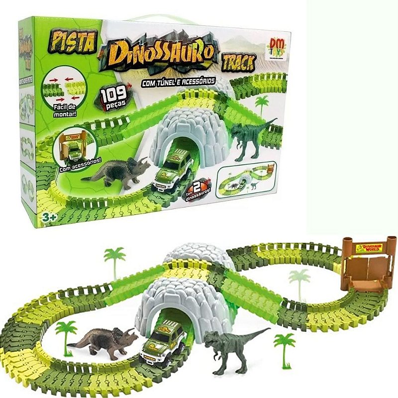 Pista de Carrinho Infantil Dinossauro 172 Peças Carro a Pilha