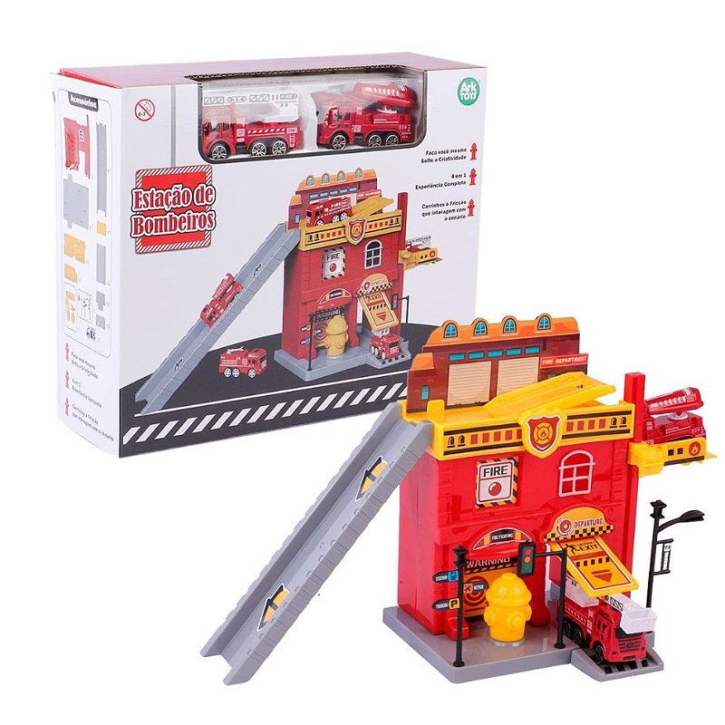 Pista Playset Infantil Posto Corpo de Bombeiros Carrinho e Helicóptero  Brinquedo Map Toys - Camilo's Variedades