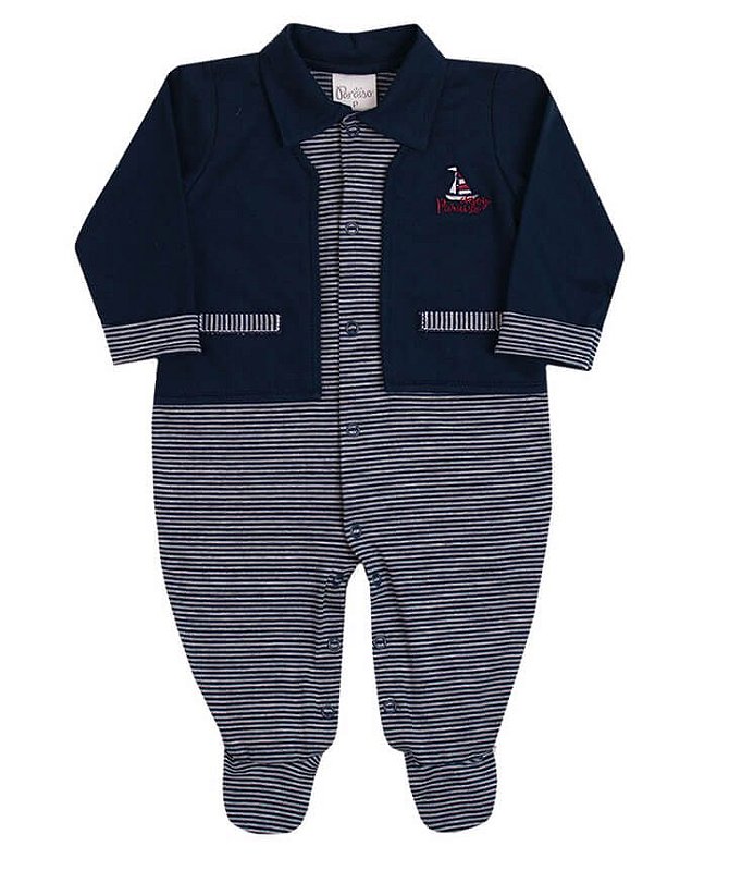 Macacão Bebê Menino Azul Marinho Listrado Paraíso - Sereia Kids |Roupas