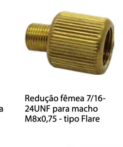 Redução Fêmea 7/16-24UNF x Rosca Macho M8x0,75 - tipo Flare