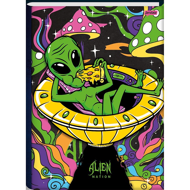 KIRINJI ALIENS 10インチ Caderno Brochura Alien Nation - Alien Pizza - 80 Folhas - Jandaia