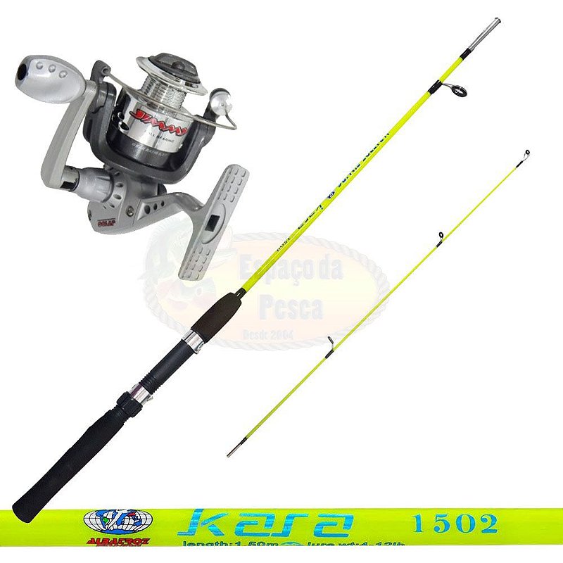 Kit Pesca Vara Sabre 1,5m 2 Partes + Molinete 142M Laranja e