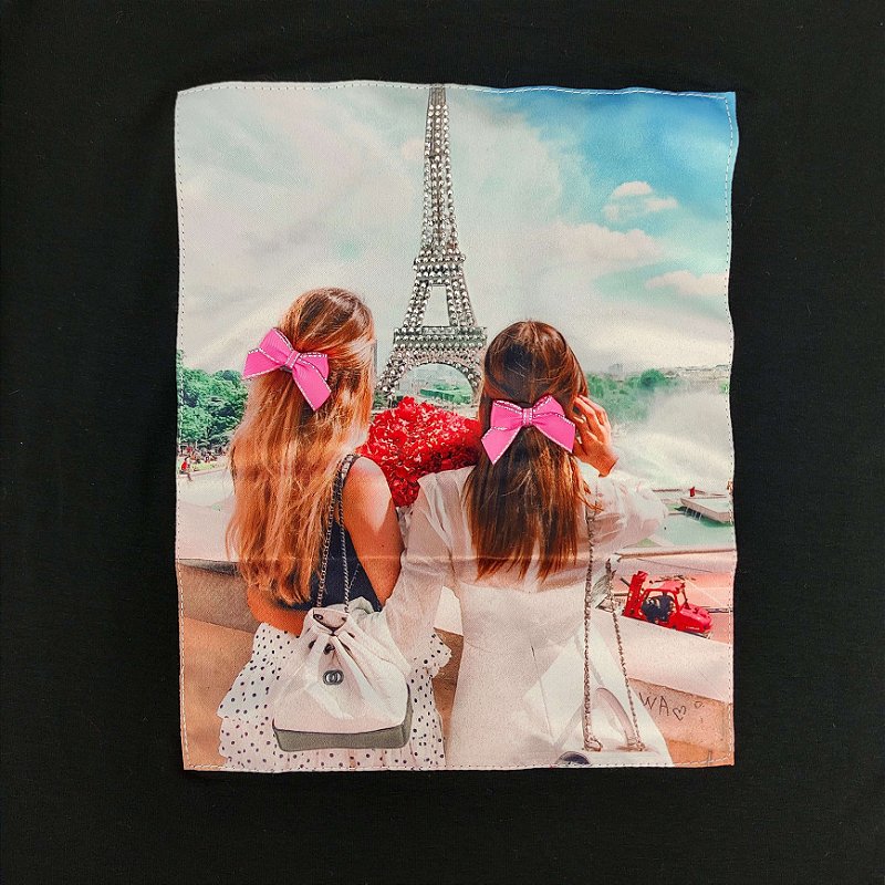 Camiseta Feminina T-Shirt Luxo Preta com Acessórios Estampa Paris Torre  Eiffel - Josy Medeiros