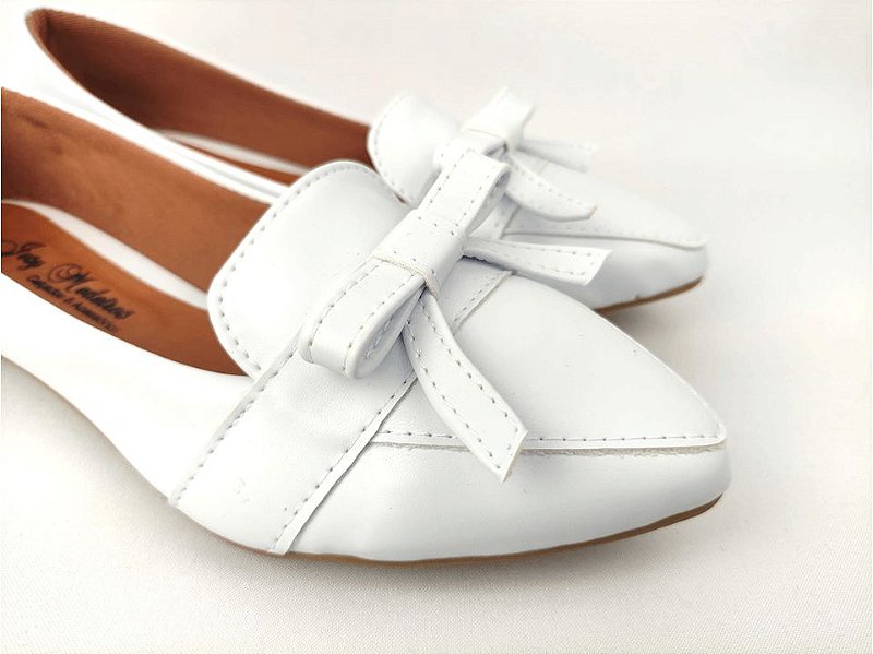 Sapatilha Slipper Branca com Lacinho - Josy Medeiros