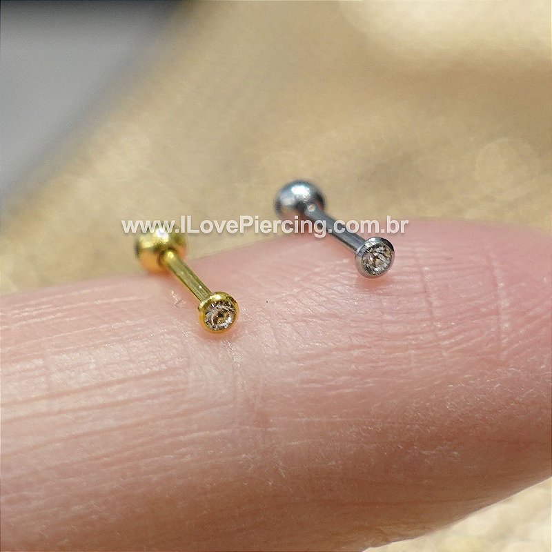 Piercing De Orelha Ou Tragus De Ouro 18k Bolinha e Zircônia