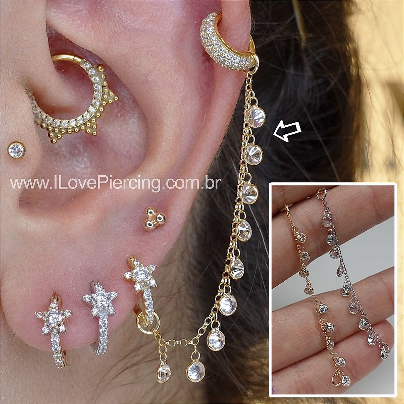 Piercing Helix Daith Boca Septo Labret Prata 925 Cravejado