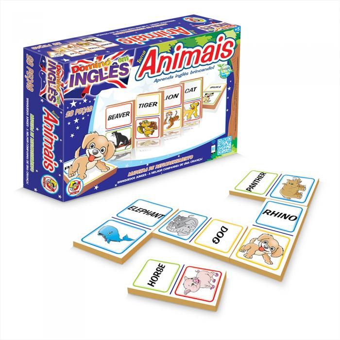 Jogo de Dominós Nomes dos Animais em Inglês Junges - Up Brinquedos