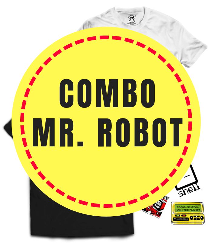Selecionamos as camisetas Mr Robot e mais desejadas da nossa loja para montar esse combo especial. Conjunto com 2 camisetas Mr. Robot em valor promocional - 20% de desconto mais 4 stickers hacking de Brinde!
