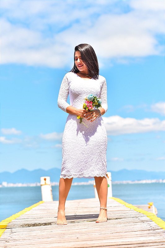 Vestido Tubinho Branco Renda Maressa