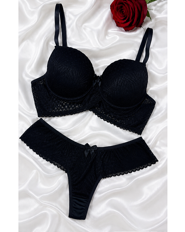 CONUNTO PRETO RENDA BASE TRANSPASSADO