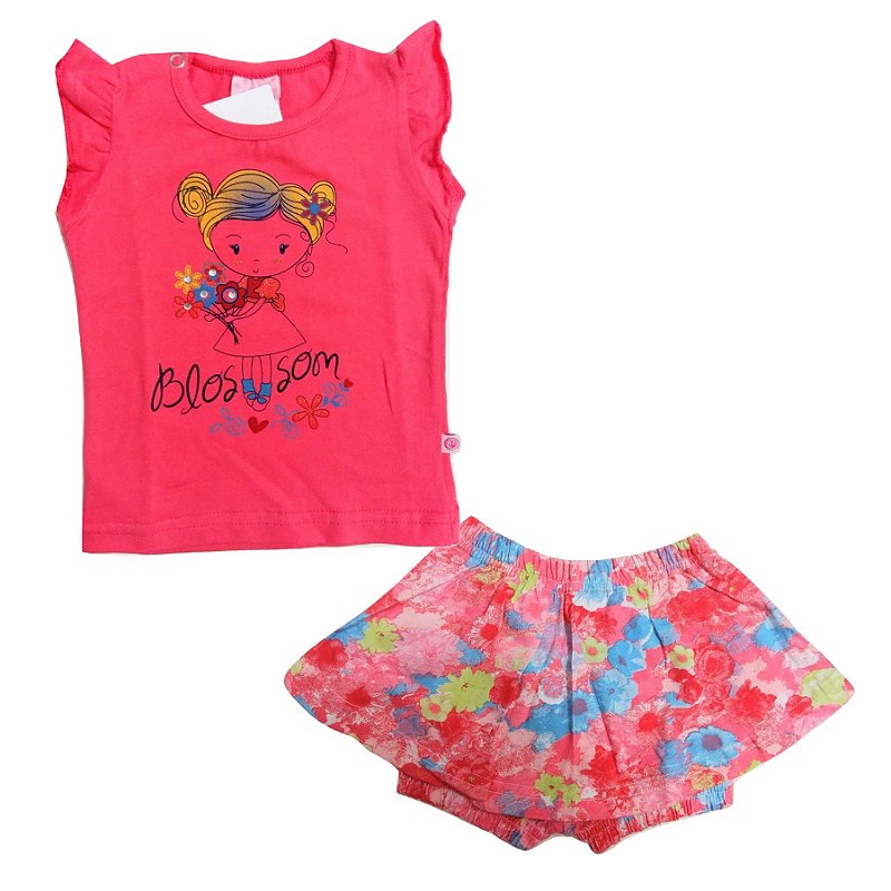 Conjunto Camiseta e Short Saia para Bebê Menina Floral Rosa Abrange -  joopeebabykids
