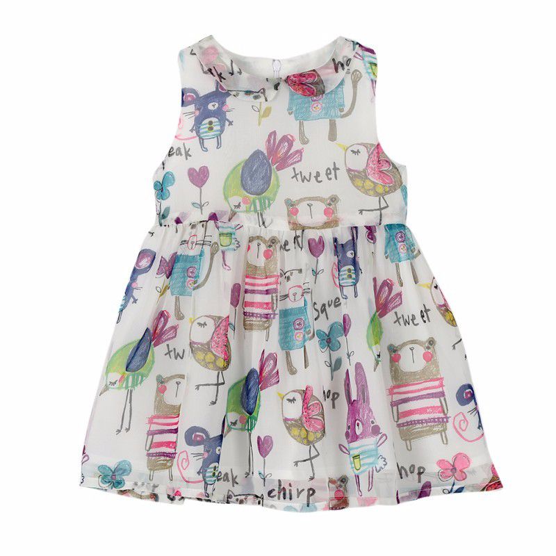 Vestido Infantil em Crepe Estampado com Bichinhos - joopeebabykids