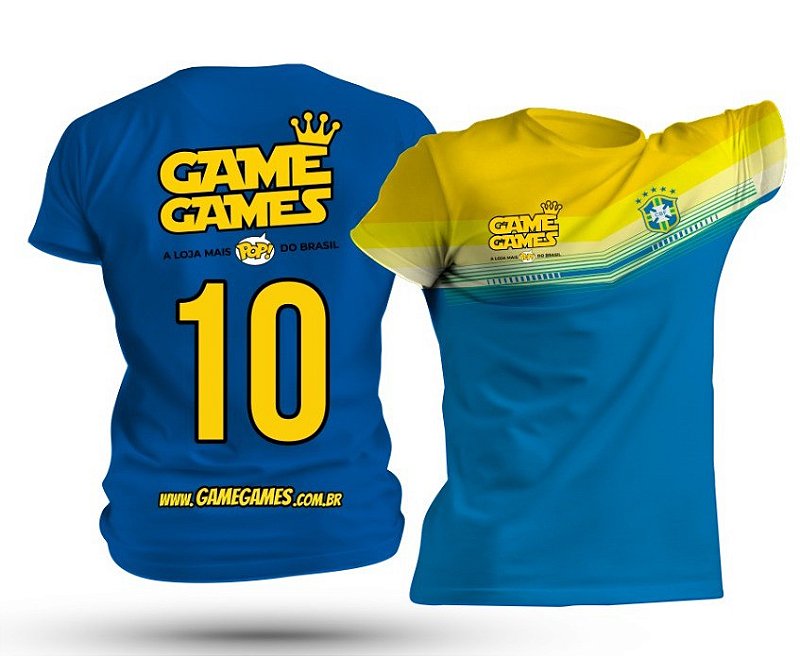 Camiseta Blusa do Brasil Azul Com Gola Amarela