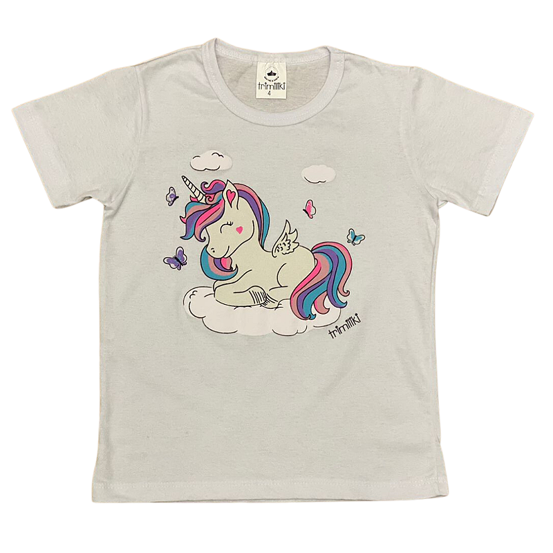 Camiseta infantil branca Unicórnio - O Gato Leleco