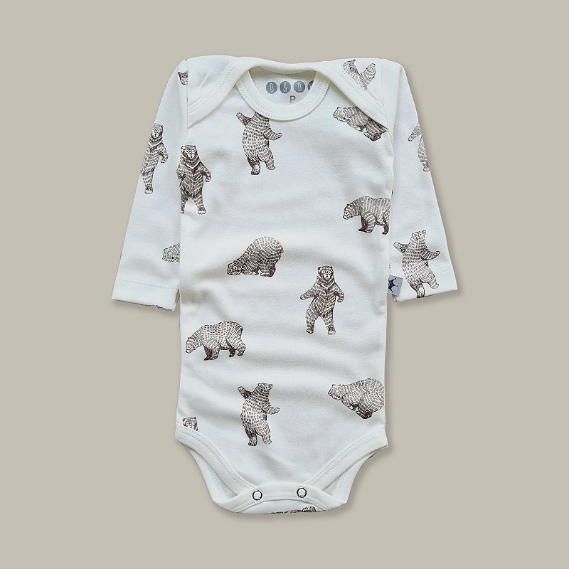 BODY MANGA LONGA URSO DANÇARINO - OFF WHITE E MARROM
