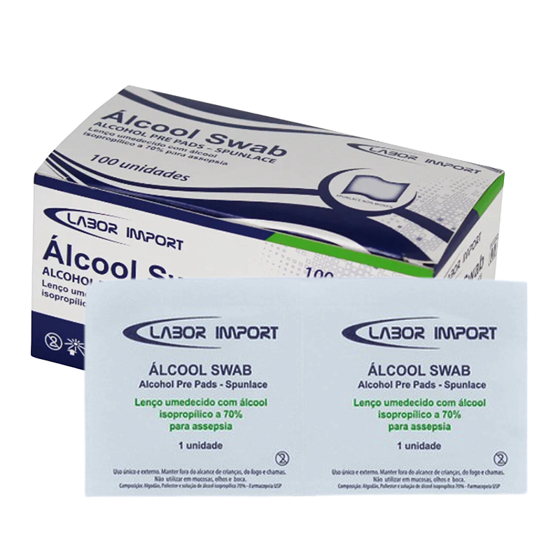 Álcool 70% isopropílico Lenço 03cm x 6,5cm C/100 - Labor Import