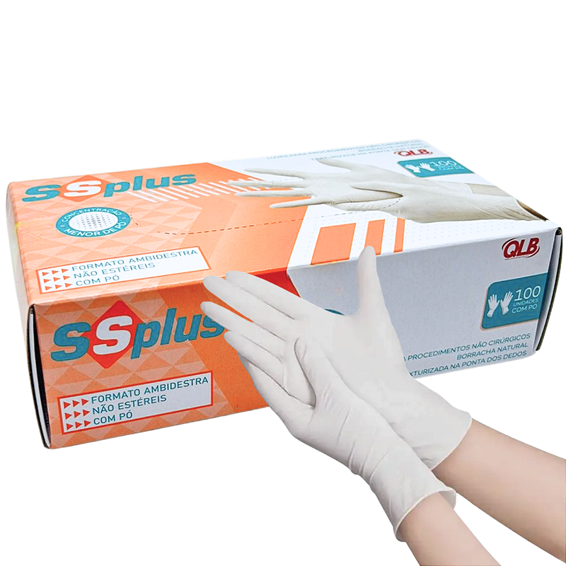 Luva Látex com Pó - Caixa Com 100 Unidades - SSplus - RareMed