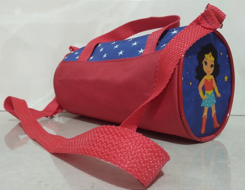 Bolsa Esportiva Infantil Cilindro Personalizada Mulher Maravilha