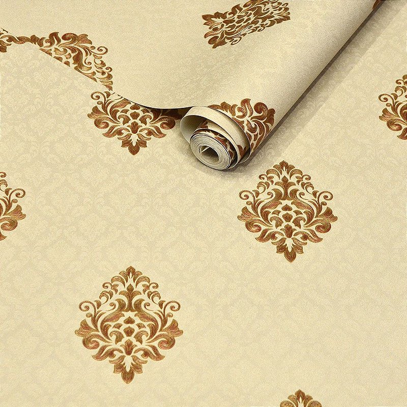 papel de parede camurça com damask em tom cobre prime decor papéis