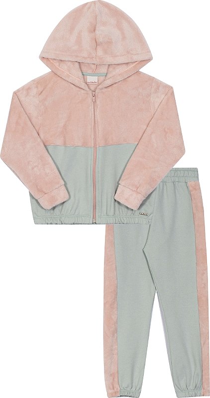 Conjunto Infantil de Frio Feminino Aberto em Veludo Tipinhos