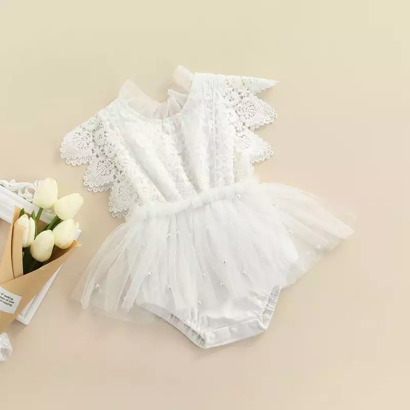 Vestido Romper Branco para Bebê - Pérolas - Candy Lover Store
