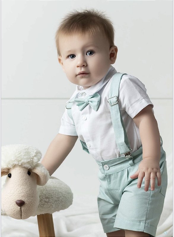 Com Suspensório Roupa De Batizado Masculino Meses Conjunto Para