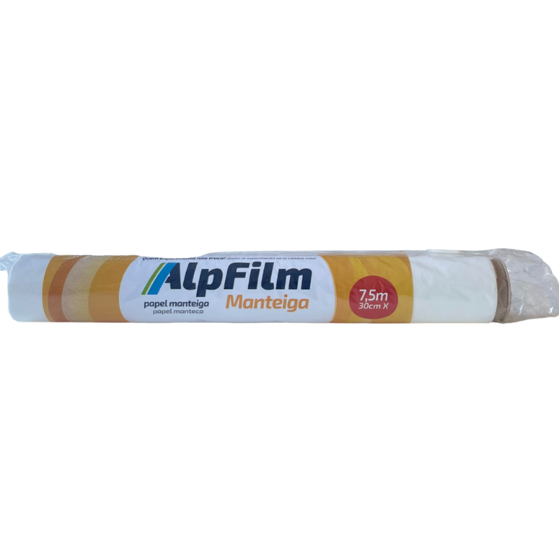 Papel Manteiga 30cm X 7,5m Alpfilm - Filme PVC e PE. Alta qualidade,  flexível e resistente.