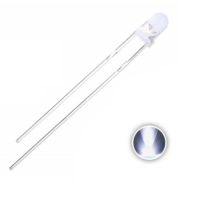 LED 3mm Branco Frio 5500-6000K Alto Brilho K2164 - DUALSHOP