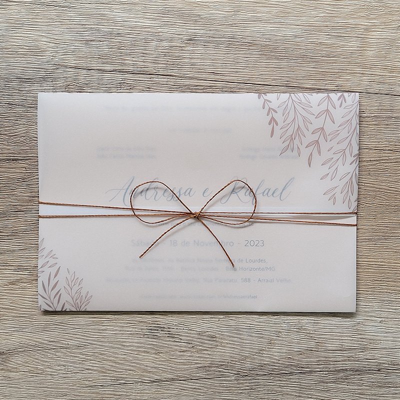 Convite Casamento Nude Minimalista papel vegetal