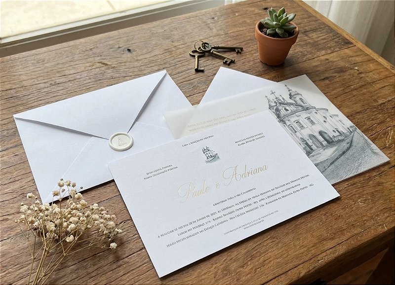 Convite casamento classico em vegetal igreja