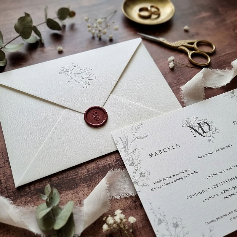 Convite casamento Linho lacre de cera