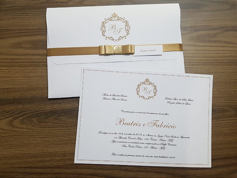 Convite casamento classico branco e dourado com brasao - Atelie da Lola ...