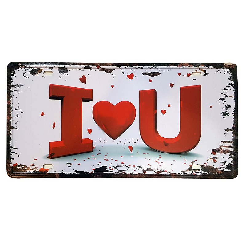 Placa de Metal Decorativa I Love You - 30,5 x 15,5 cm - Yaay