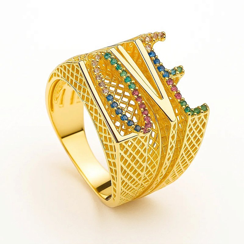 Anel vazado love banhado a ouro cravejado em micro zircônia