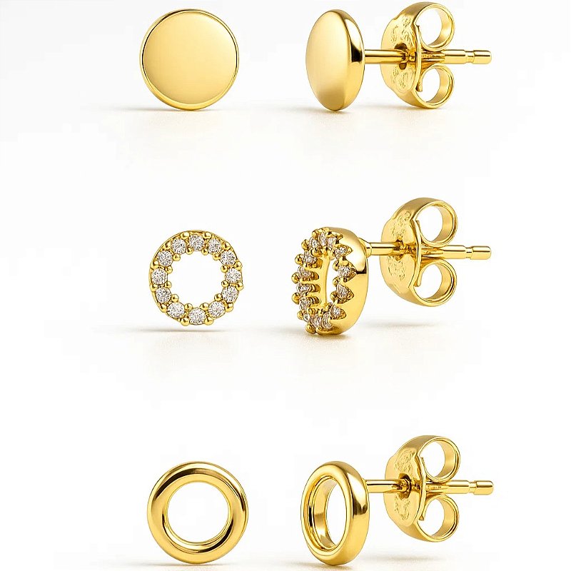 Mix de brincos em forma de círculo folheado em ouro 18k