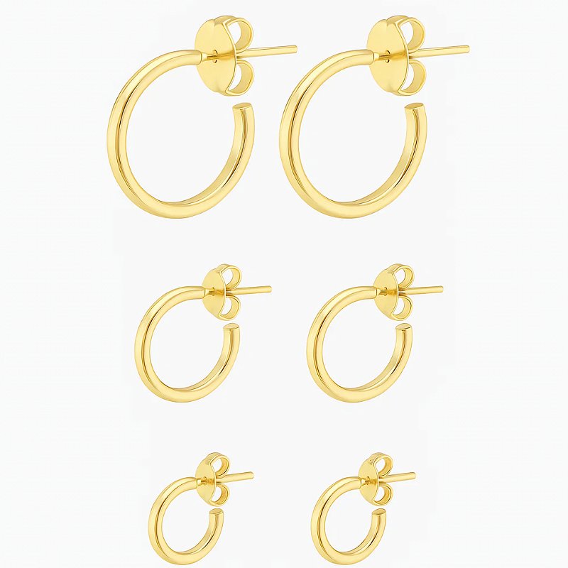 Trio de Brincos de Argolinhas Finas e Lisas folheado em ouro 18k