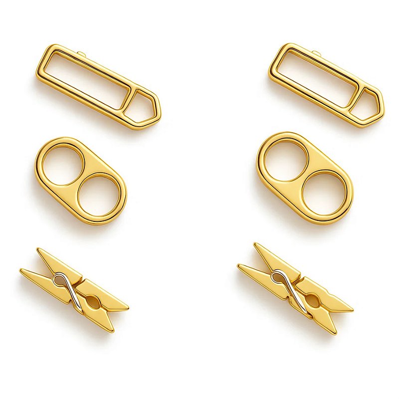 Trio de brincos lacre, pregador e clips folheado a ouro 18k