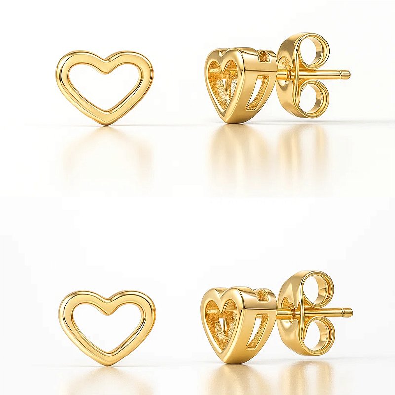 Kit de brinco com dois corações vazados folheado em ouro 18k