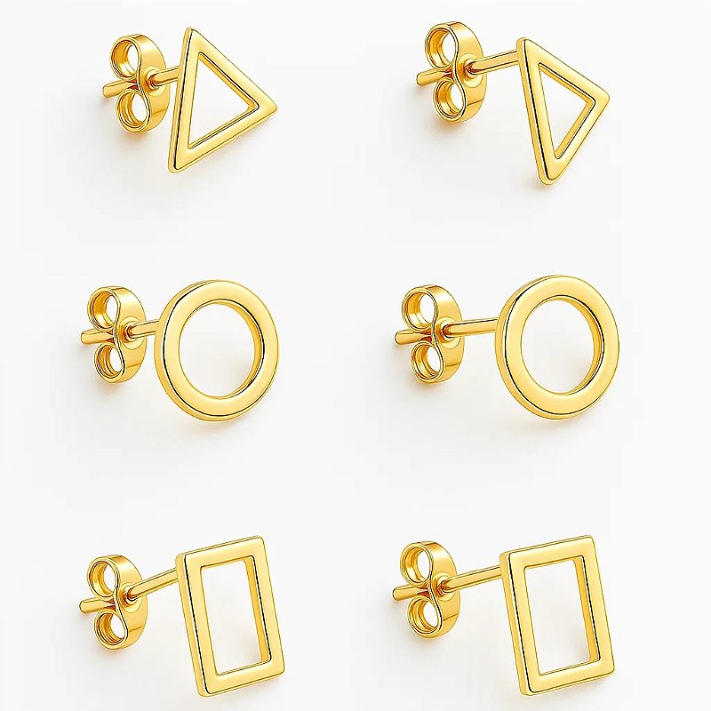 Kit de brincos formas geométricas folheado em ouro 18k