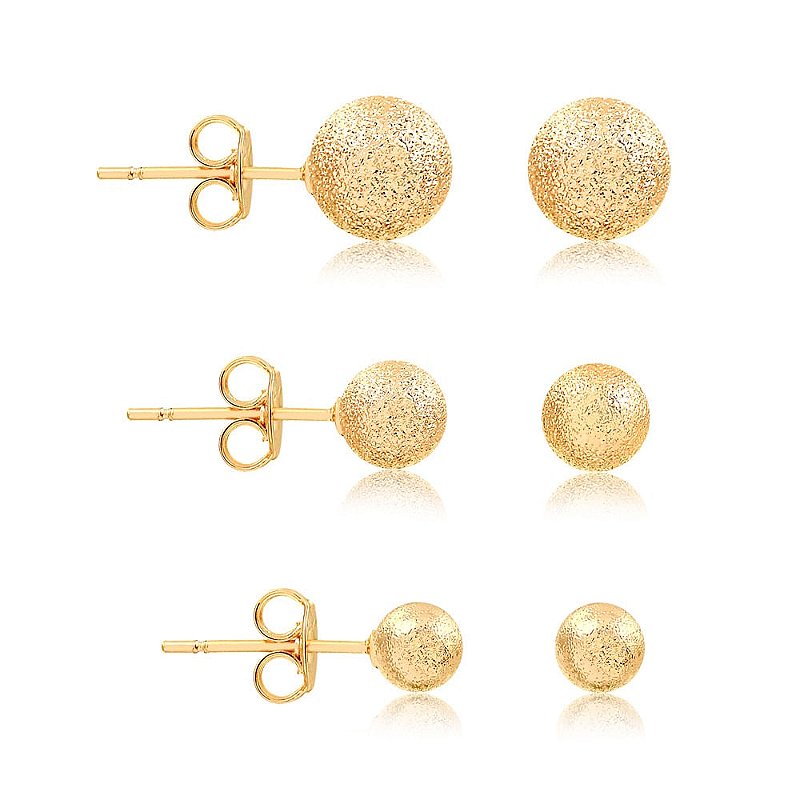 Kit de brincos com 3 bolinhas craqueladas folheado em ouro 18k