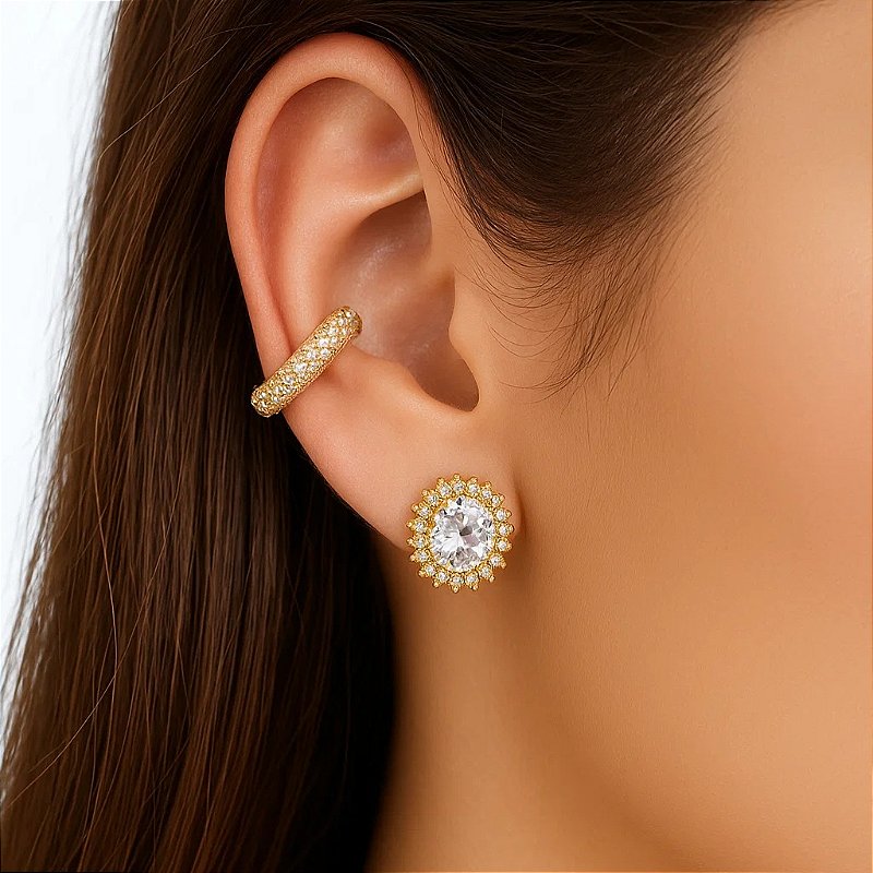 Piercings cravejados com zircônias folheado em ouro 18k