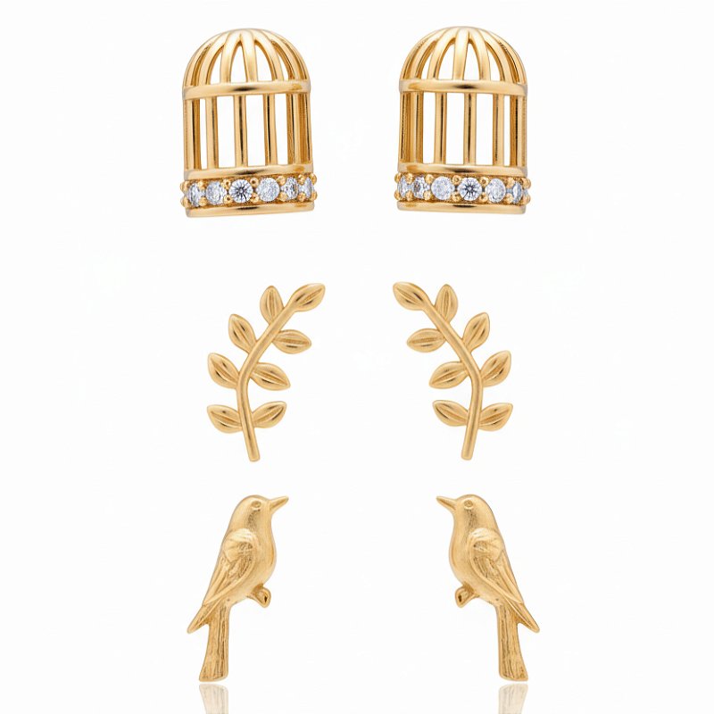 Kit de Brincos Natureza Banhado em Ouro 18k