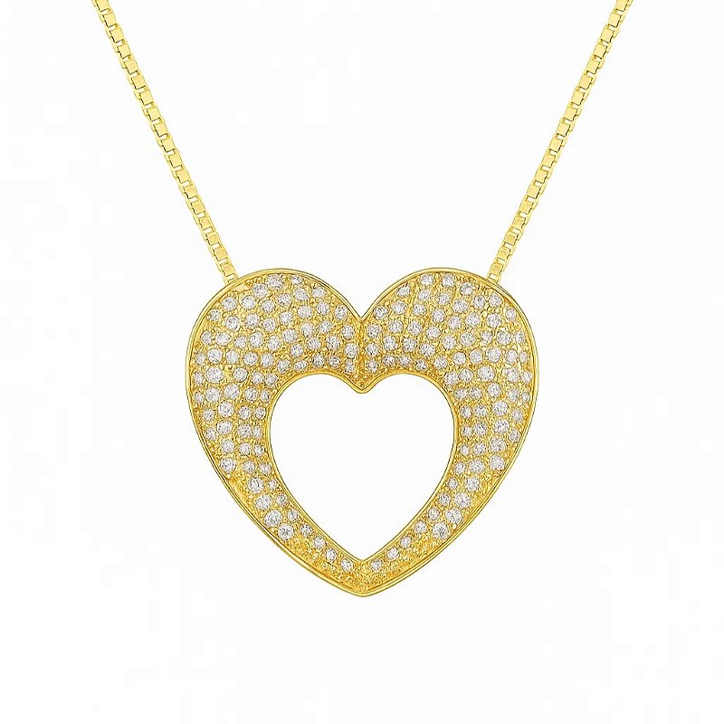 Colar Com Pingente Coração Banhado em Ouro 18k