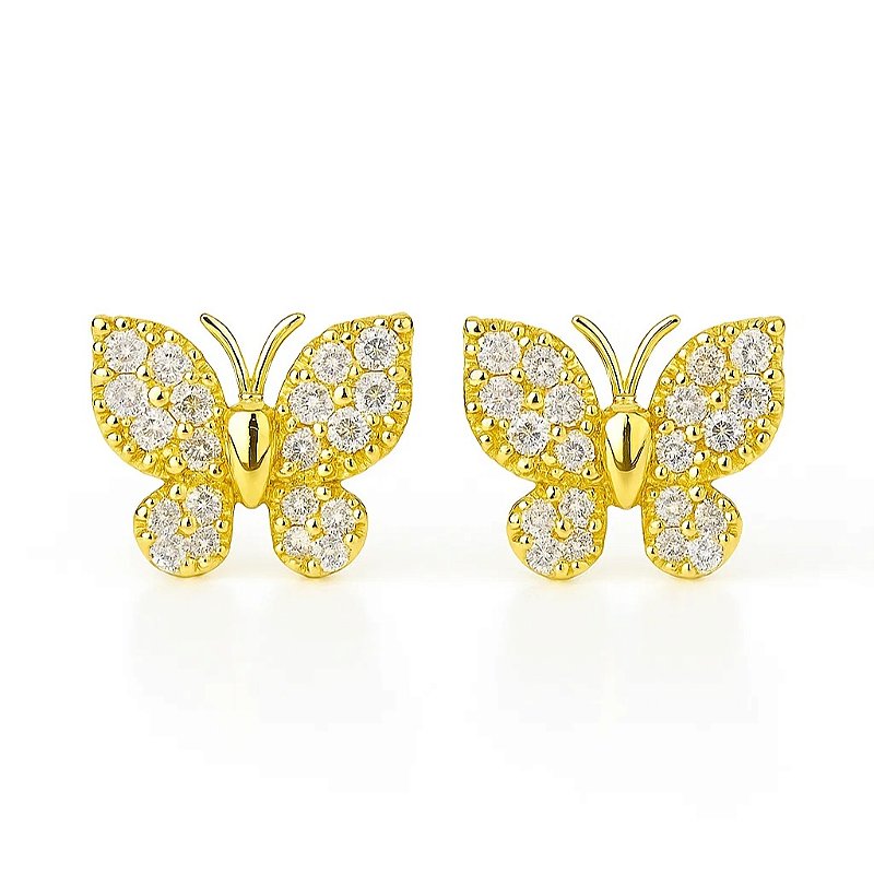 Brincos com borboleta cravejadas com Zircônia e folheado em ouro 18k