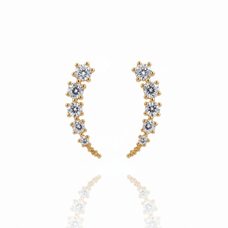 Brinco ear cuff com zircônias folheado em ouro 18k