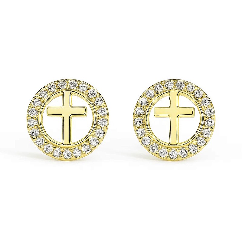Brinco Redondo com Cruz e Micro zircônias Folheado em ouro 18k