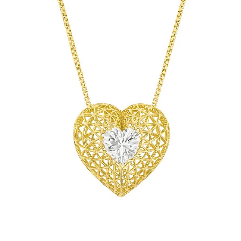 Colar coração com pedra de zircônia folheado a ouro 18k