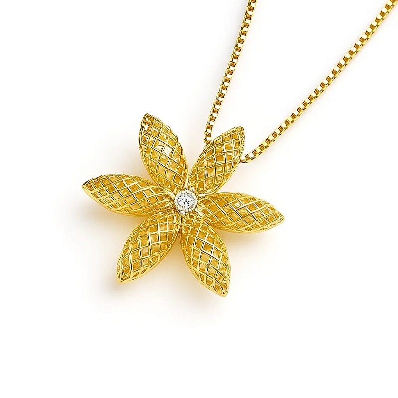 Colar flor com zircônia folheado a ouro 18k