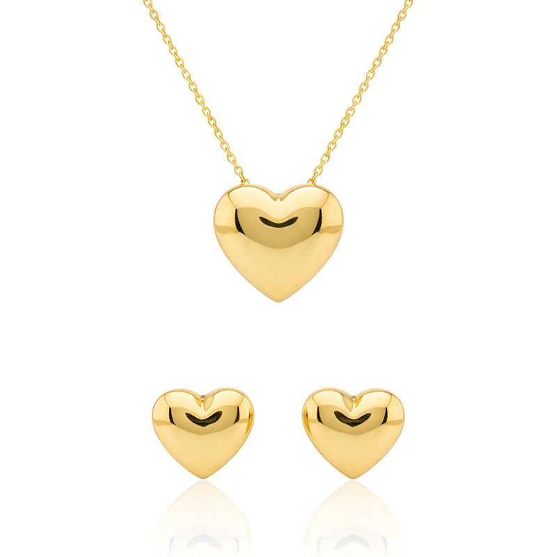 Conjunto coração folheado em ouro 18k