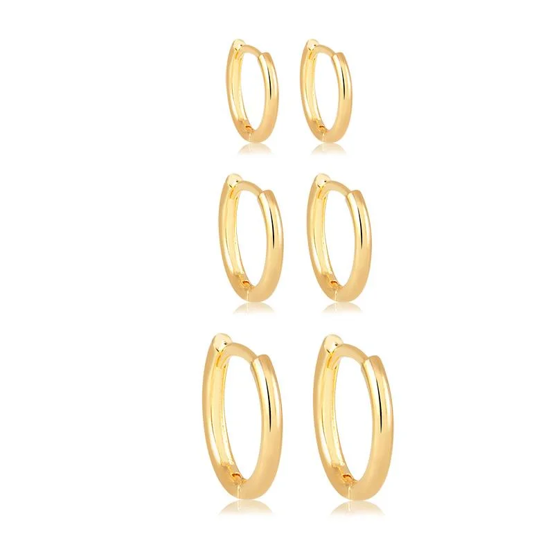 Trio Argolinhas Lisa Folheados a ouro 18k